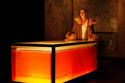 Production still for Sappho...In Nine Fragments. Jane Montgomery Griffiths as Sappho. Photographer: Jeff Busby