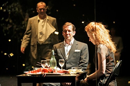 Production still for "Eldorado". L-R: Greg Stone as Anton, Robert Menzies as Aschenbrenner, Alison Whyte as Thekla. Photographer: Jeff Busby