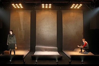 Production still for the return season of "Moth". L-R: Sarah Ogden as Claryssa, Thomas Conroy as Sebastian. Photographer: Jeff Busby