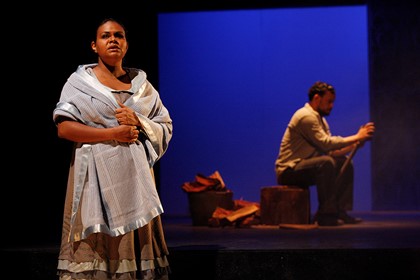 Production still for "One Night the Moon". L-R: Ursula Yovich, Kirk Page. Photographer: Jeff Busby