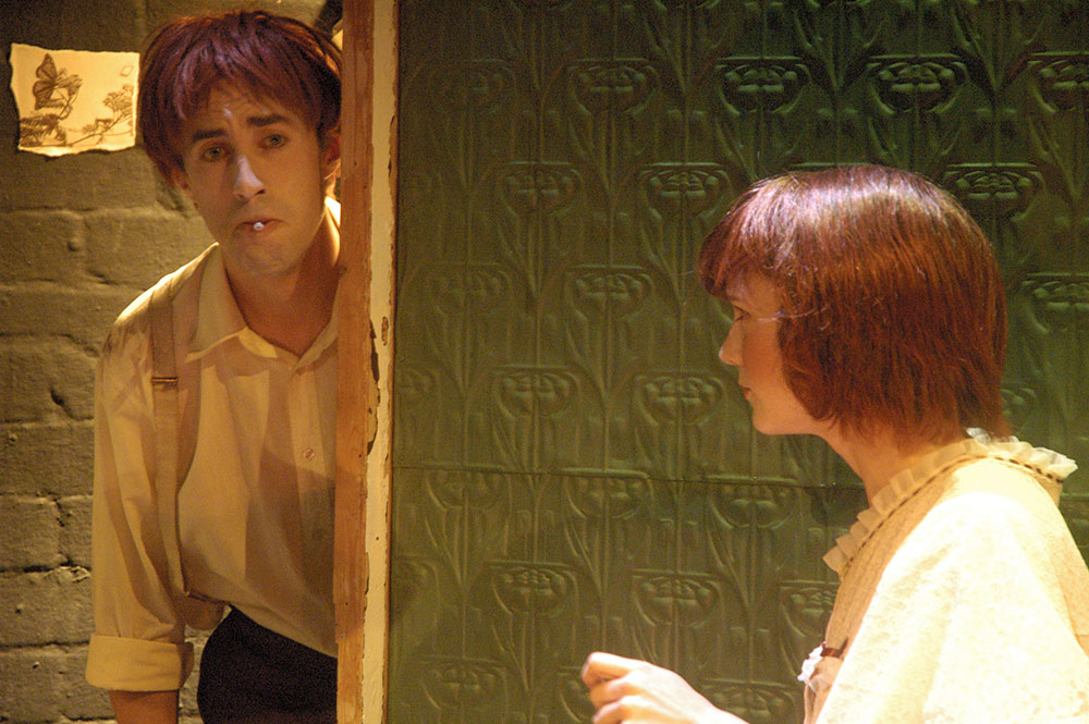 Production still for "The Black Swan of Trespass". L-R: Christopher Brown, Katie Keady. Photographer: Brett Boardman