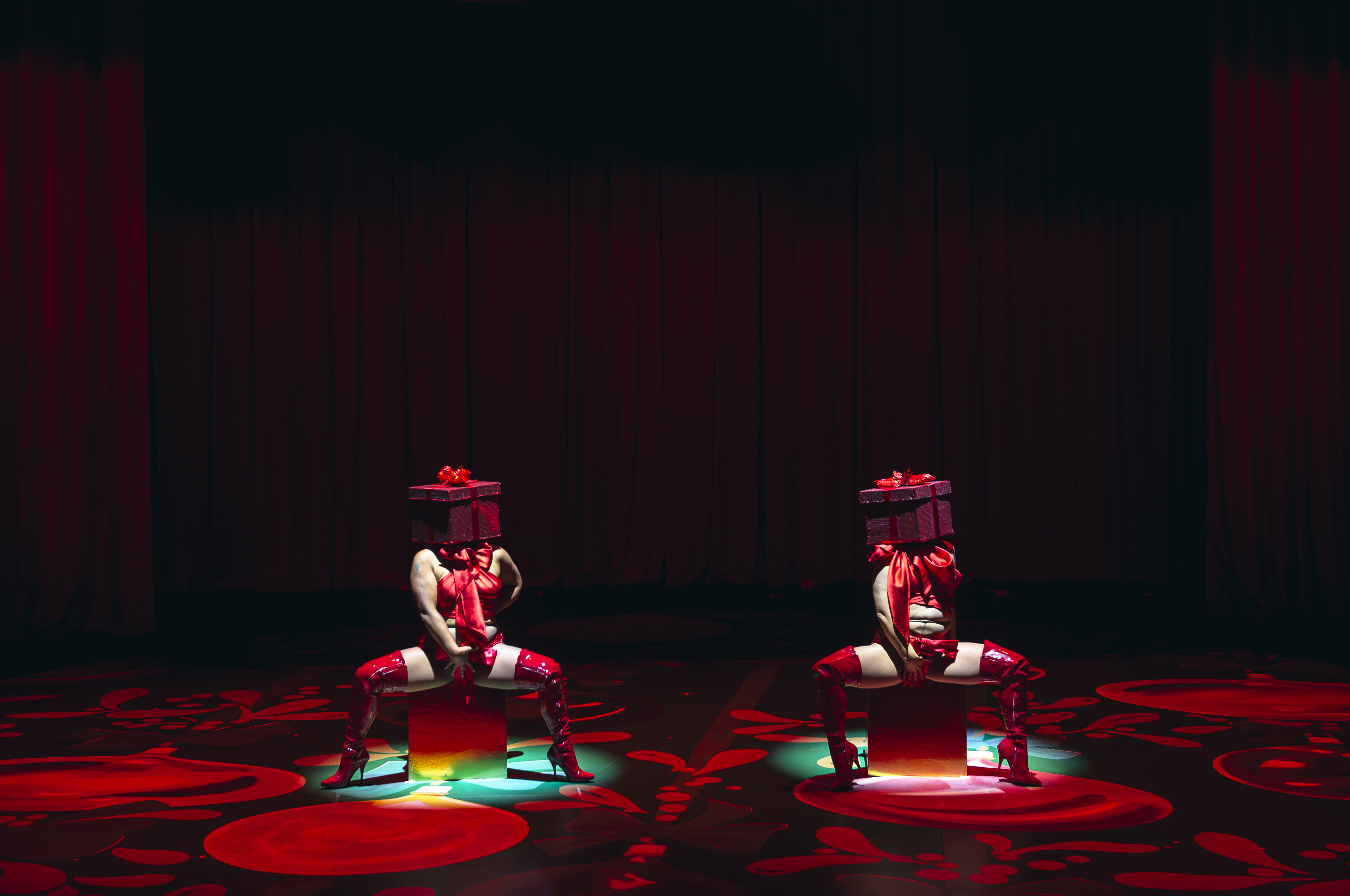 Production photography from F**k Christmas (2024). Photographer: Gregory Lorenzutti. In photograph: Wai-Zea Man & Joh Fairley