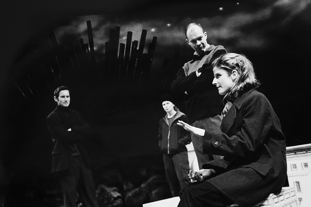 Production still for "Crazy Brave". L-R: Brett Climo as Jim Morgan, Alison Whyte as Alice Ford, James Wardlaw as Paul Arnott, Fiona Todd as Deborah Lee. Photographer: Jeff Busby