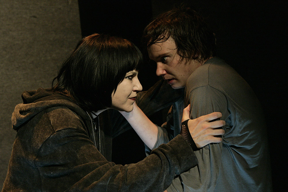 Production still for "Moth". L-R: Sarah Ogden as Claryssa, Dylan Young as Sebastian. Photographer: Jeff Busby