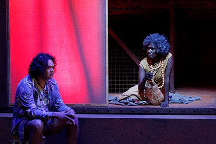 Production still for "The Shadow King". L-R: Kamahi Djordon King, Frances Djulibing. Photographer: Jeff Busby