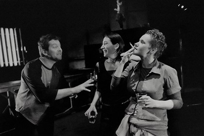 Production still for "St Kilda Tales". L-R: Paul Lum as Tasso, Kelly Tracey as Lucy, Genevieve Morris as Fleur. Photographer: Jeff Busby