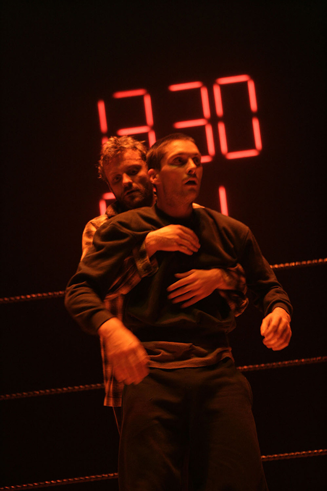 Production still for "Headlock". L-R: Gerard van Dyck, Byron Perry. Photographer: Jeff Busby
