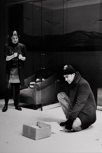 Production still for "Furious". L-R: Andrea Moor as Louise, Nicholas Eadie as Roland. Photographer: David Wilson