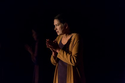 Production still for "The Testament of Mary". Pamela Rabe as Mary. Photographer: Pia Johnson
