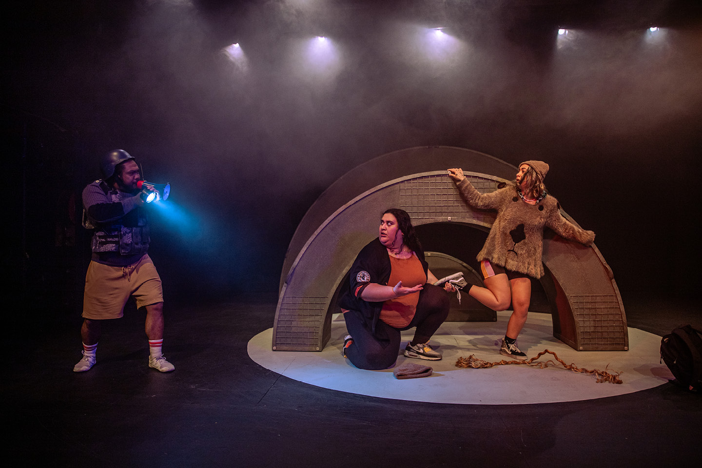 Production still for the 2023 Season of 'Atlantis'. In photo: John Marc Desengano, Chanella Macri, Kira Samu. Photographer: Tamarah Scott