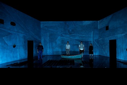 Production still for "Cloudstreet". L-R: Ian Michael, Guy Simon, Benjamin Oakes, Ebony McGuire. Photographer: Pia Johnson