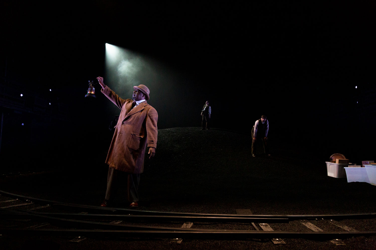 Production still for the 2022 Season of 'The Return'. L-R: Jimi Bani, Angelica Lockyer, Damion Hunter. Photographer: Pia Johnson