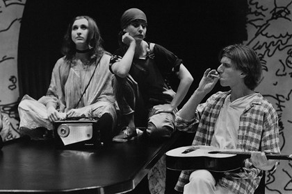 Production still for "Wolf". L-R: Natasha Herbert, Jillian Murray, Mark Pegler. Photographer: Jeff Busby
