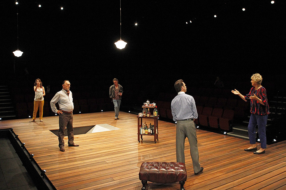 Production still for "Hate". L-R: Sarah Wiseman as Celia, William Zappa as John Gleason, Ben Guerens as Michael Gleason, Grant Piro as Raymond Gleason, Glenda Linscott as Eloise Gleason. Photographer: Jeff Busby