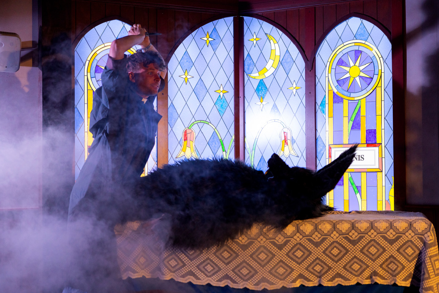 Campaign image for the 2023 Season of 'Hour of the Wolf'. In photo: Keegan Joyce, Eva Rees. Photographer: Pia Johnson