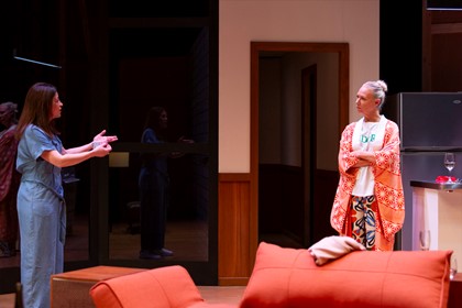 Production still for the 2023 season of 'This is Living.' In photo: Maria Theodorakis and Belinda McClory. Photographer: Kristin Gehradte 