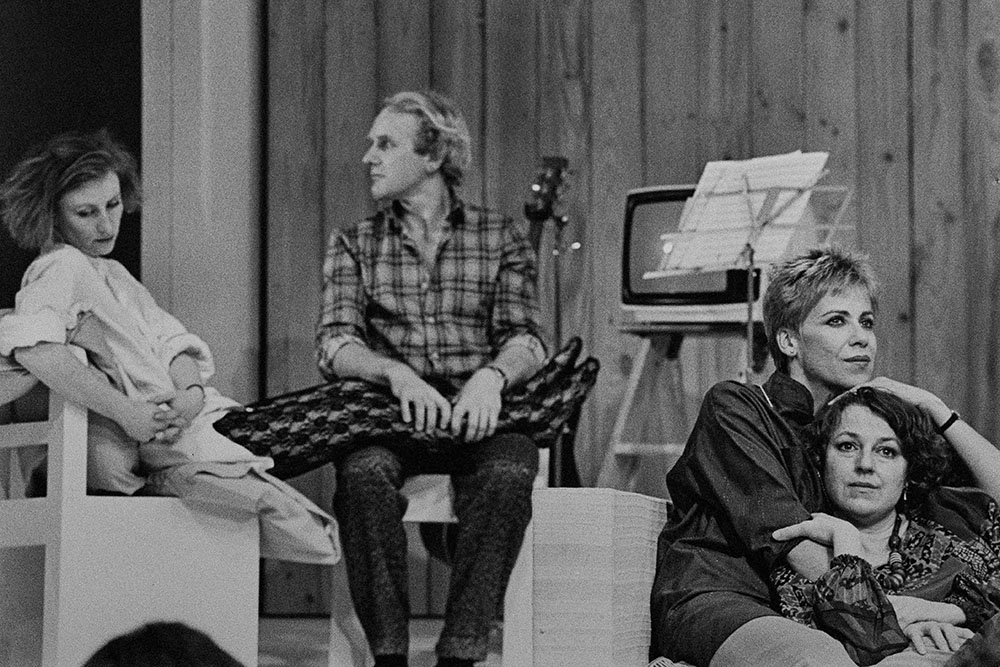 Production still for "Blue Window". L-R: Ruth Schoenheimer, Neil Melville, Judith McGrath, Kirsty Child. Photographer: David B. Simmonds