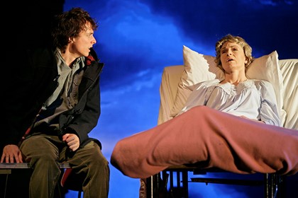 Production still for "The Spook". L-R: Luke Ryan, Margaret Mills. Photographer: Jeff Busby