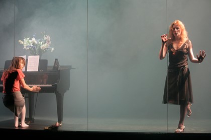 Production still for "Eldorado". L-R: Bojana Novakovic as Manuella, Alison Whyte as Thekla. Photographer: Jeff Busby