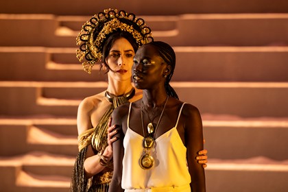 Production photography from TROY (2025) / Photographer: Pia Johnson / Featuring: Ciline Ajobong & Geraldine Hakewill