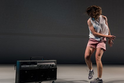 Production still for "Piece for Person and Ghetto Blaster". Nicola Gunn. Photographer: Gregory Lorenzutti