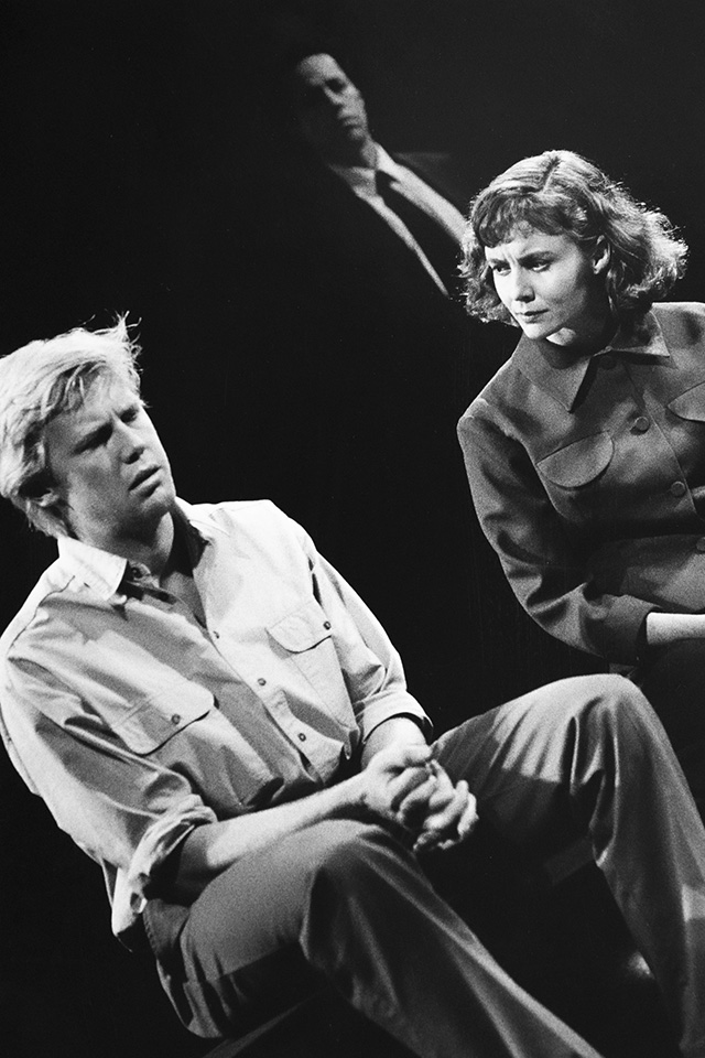 Production still for "Jerusalem". L-R: Simon Wilton, Marco Chiappi, Tammy McCarthy. Photographer: Jeff Busby