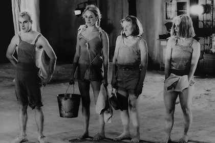 Production still for "Cloudstreet". L-R: John Leary, Anna Brockway, Julie Forsyth, Rebecca Massey.  Photographer: Unknown