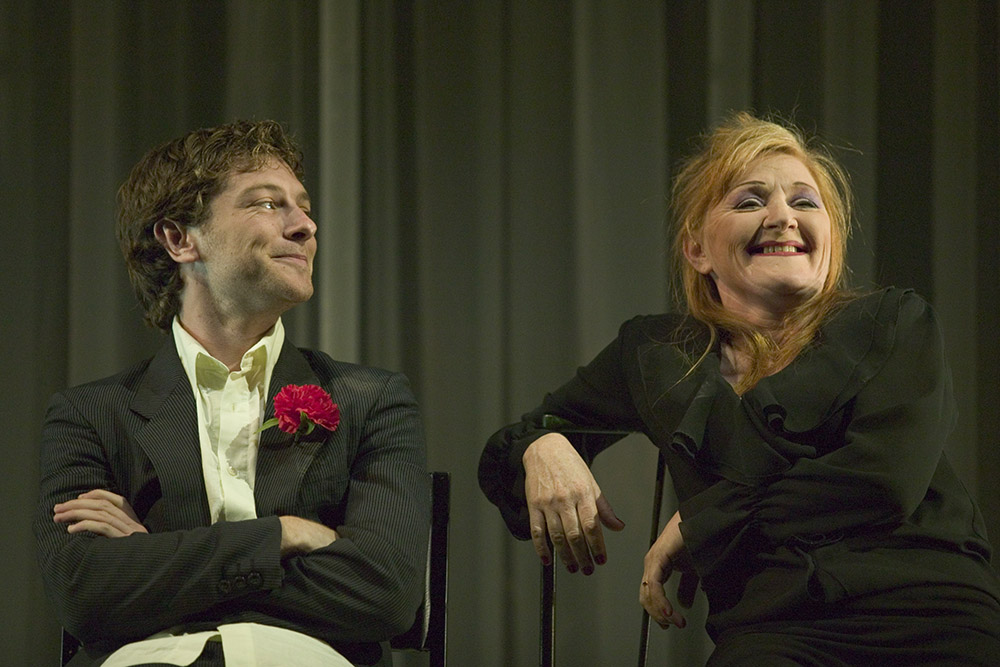 Production still for "The Ham Funeral". L-R: Dan Spielman, Julie Forsyth. Photographer: Lisa Tomasetti