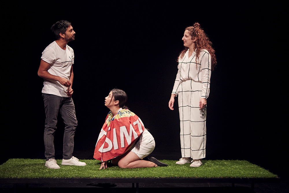 Production still for "Atomic". Rohan Mirchandaney, Alice Qin, Clarisse Bonello. Photographer: Tim Grey