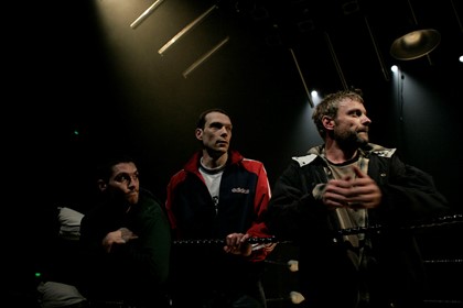Production still for "Headlock". L-R: Byron Perry, Luke Hockley, Gerard van Dyck. Photographer: Jeff Busby