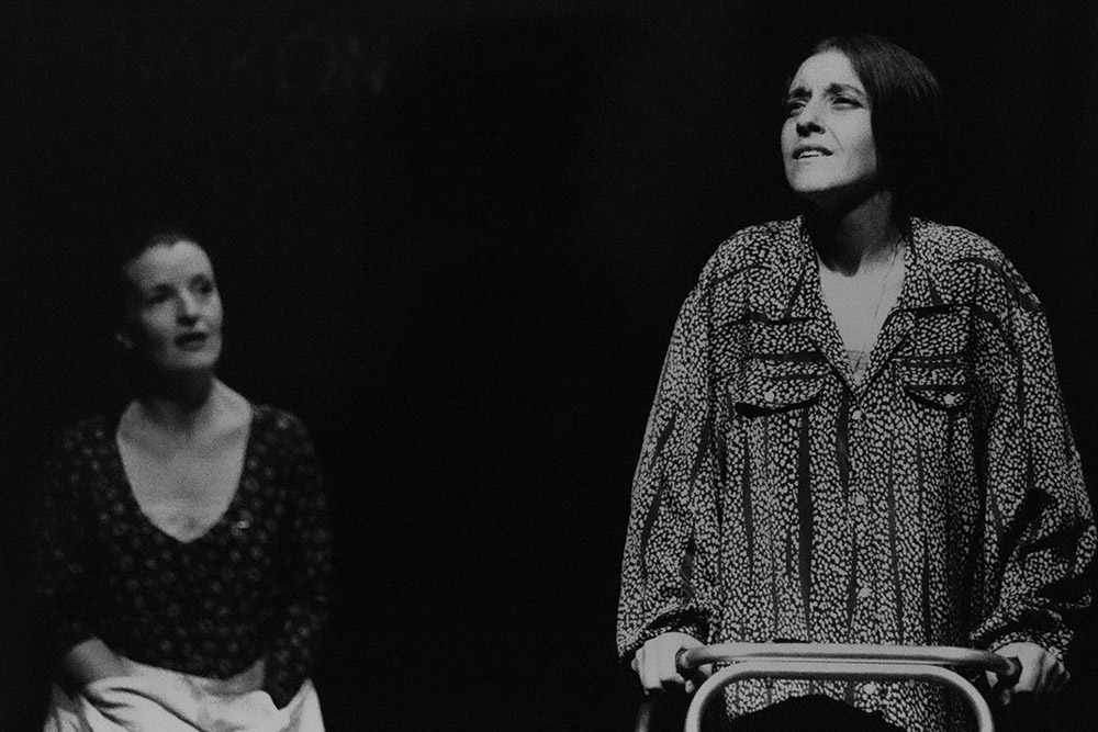 Production still for "Disturbing the Dust". L-R: Leigh Morgan, Carmelina di Guglielmo. Photographer: David Wilson