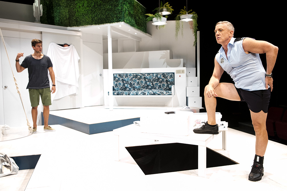 Production still for "The Homosexuals, or "Faggots"". L-R: Simon Corfield as Kim, Simon Burke as Warren. Photographer: Brett Boardman