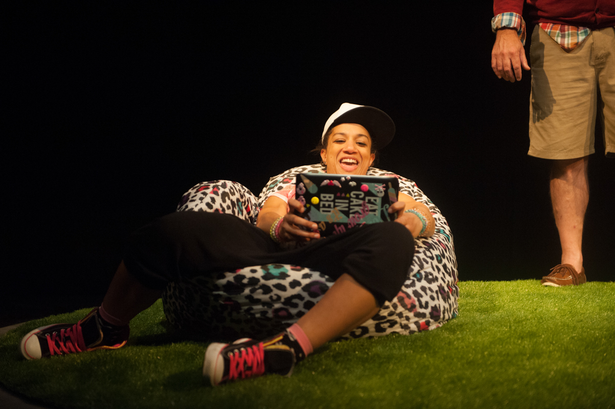 Production still for "normal.suburban.planetary.meltdown". L to R: Naomi Rukavina. Photographer: Sarah Walker