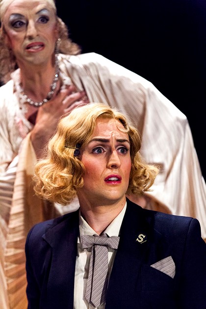 Production still for the STC season of "Calpurnia Descending". L-R: Paul Capsis, Ash Flanders. Photographer: Brett Boardman