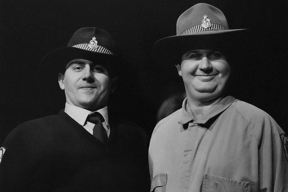 Production still for "Competitive Tenderness". L-R: Simon Palomares, Francis Greenslade. Photographer: Jeff Busby