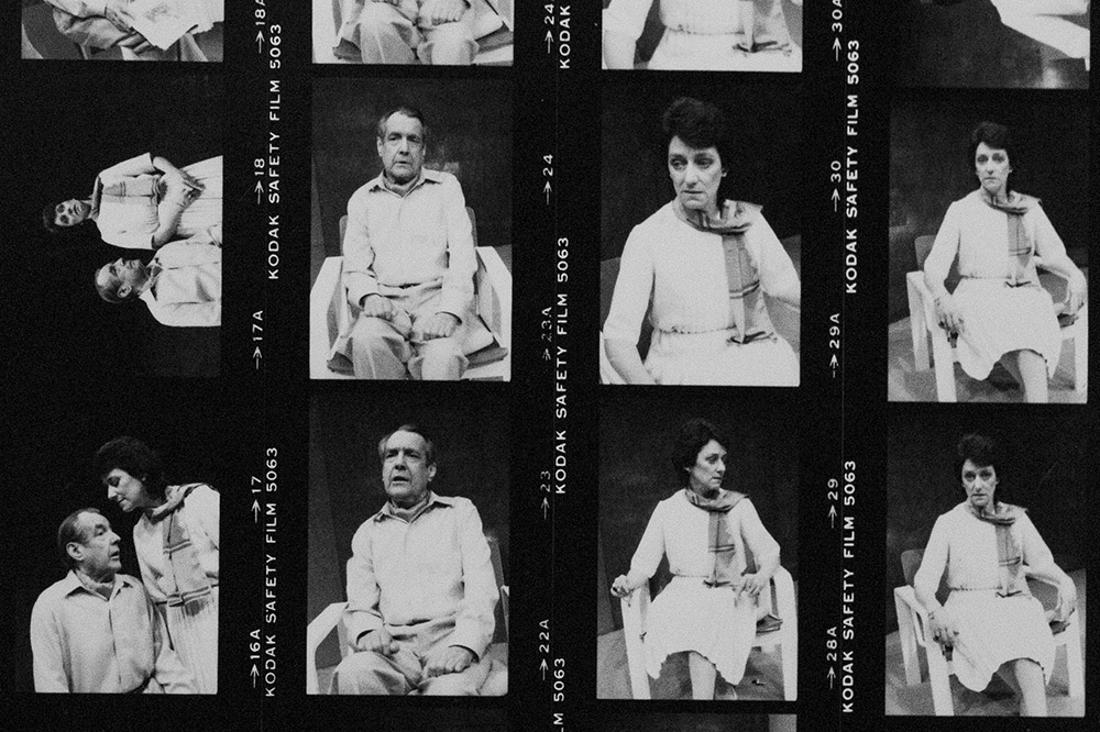 Part of contact sheet from photo shoot for "Sea Drift". L-R: Michael Duffield, Monica Maughan. Photographer: Jeff Busby