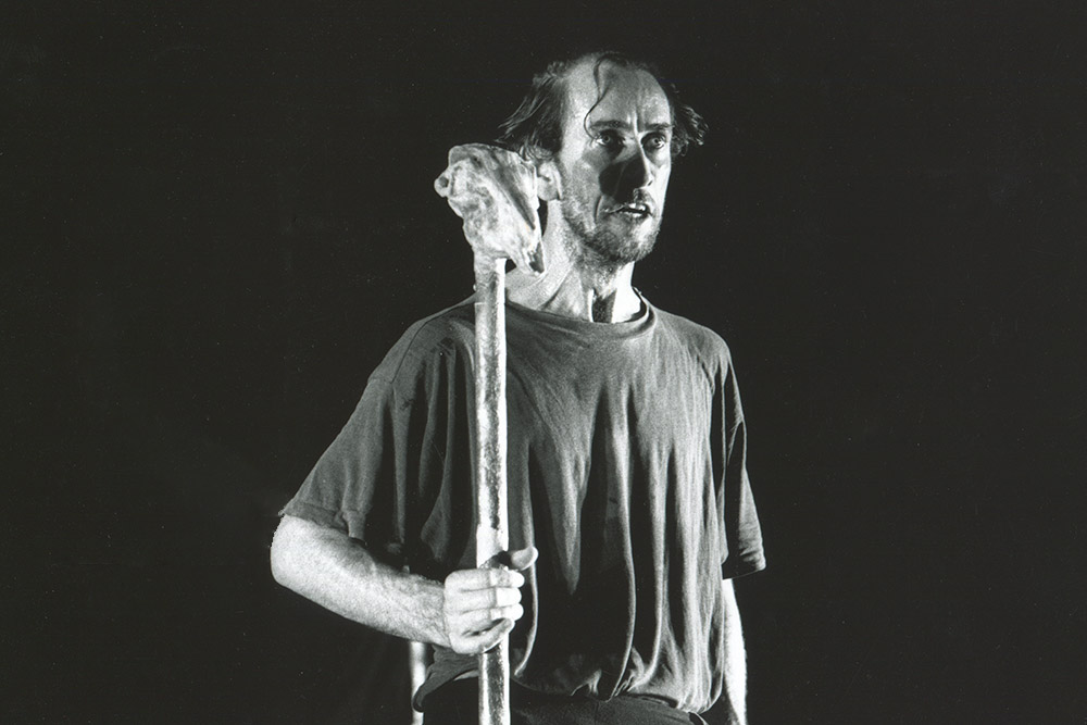 Publicity still for "The Chronicle of Macbeth". Matthew Crosby in training. Photographer: Reimund Zunde