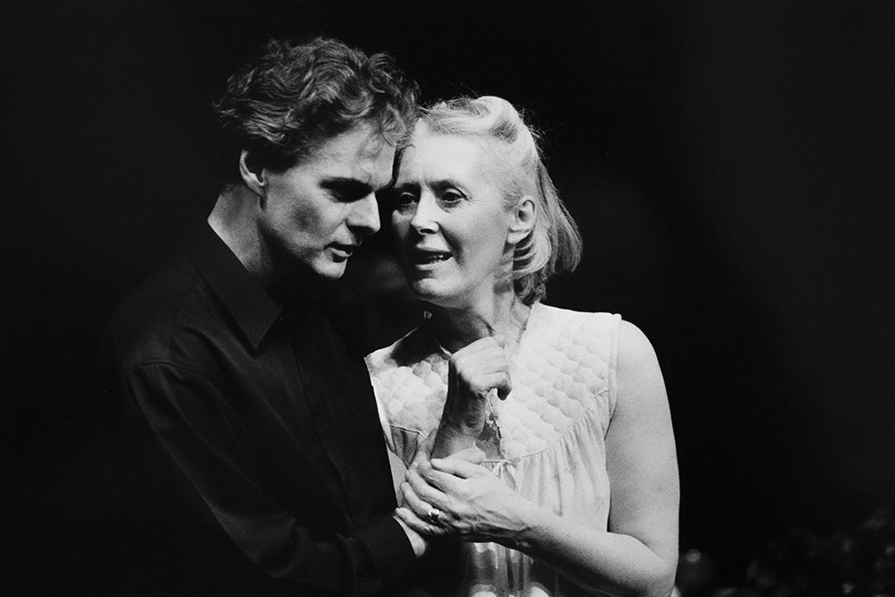 Production still for "Salt". L-R: Paul English as The Man, Julia Blake as Laural. Photographer: Jeff Busby