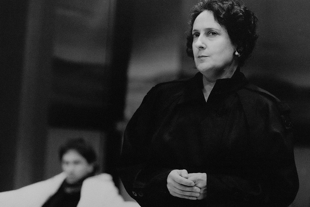 Production still for "Furious". L-R: Nicholas Eadie as Roland, Kerry Walker as Bonny. Photographer: David Wilson