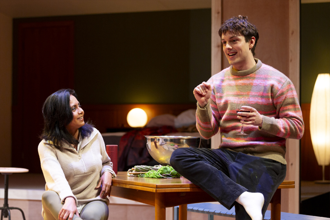 Production still for the 2023 season of 'This is Living.' In photo: Michelle Perera and Will King. Photographer: Kristin Gehradte 