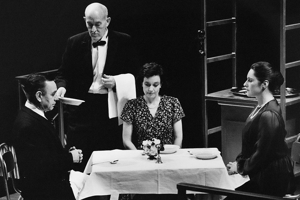 Production still for "Remember Ronald Ryan". L-R: Ross Thompson, Cliff Ellen, Robynne Bourne, Melanie Beddie. Photographer: Jeff Busby