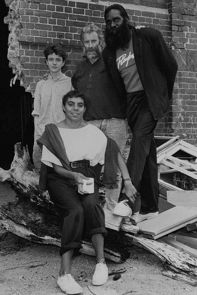 Cast photo for "Black Rabbit". L-R: Matt Day, Kylie Belling, David Bradshaw, Gnarnayarrahe Waitairie. Photographer: Jeff Busby 