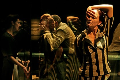 Production still for "Black". L-R: Moira Finucane, Martin Coutts, James Wardlaw, Caroline Lee. Photographer: Jeff Busby