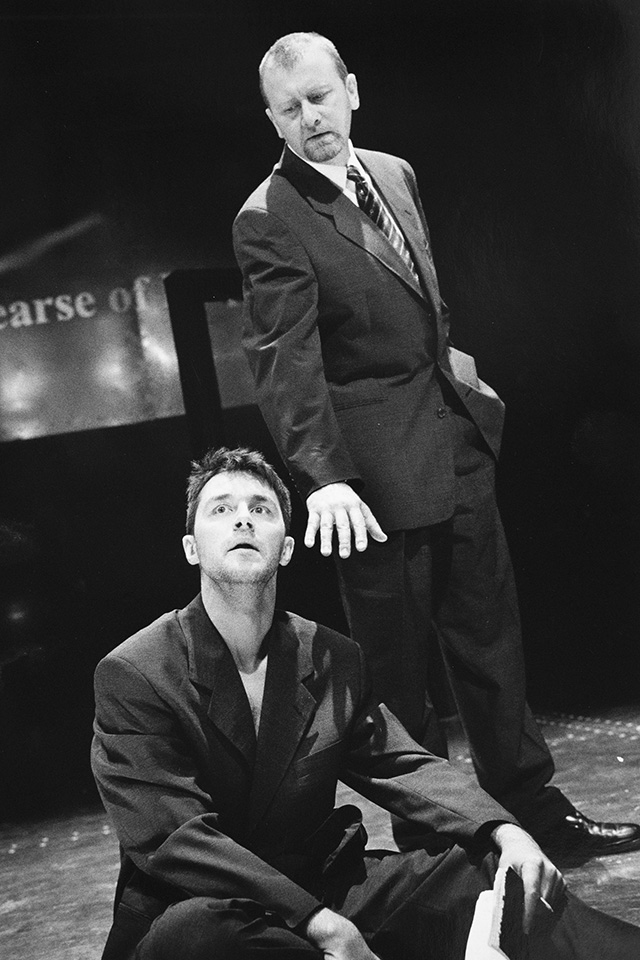 Production still for "Tear From a Glass Eye". L-R: Peter Houghton as Titus, Alex Menglet as Mr Petra. Photographer: Jeff Busby