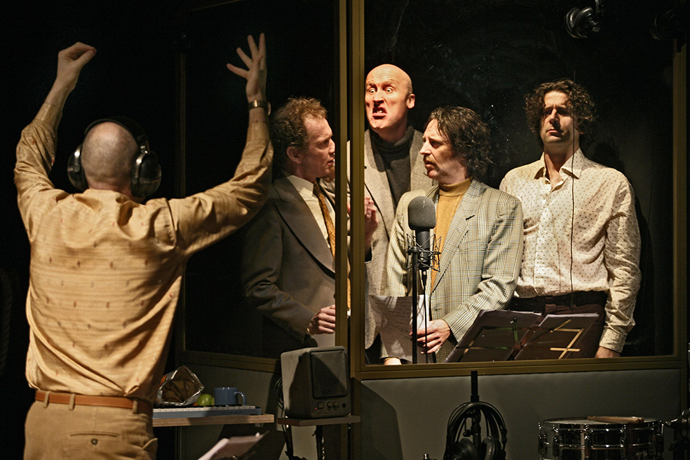 Production still for "The Session". L-R: Patrick Cronin, Stephen Taberner, Boris Conley, Graeme Leak, David Hewitt. Photographer: Jeff Busby