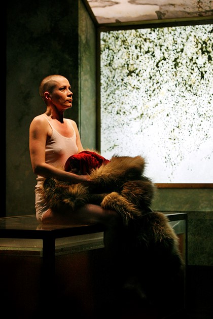 Production still for Sappho...In Nine Fragments. Jane Montgomery Griffiths as Sappho. Photographer: Jeff Busby