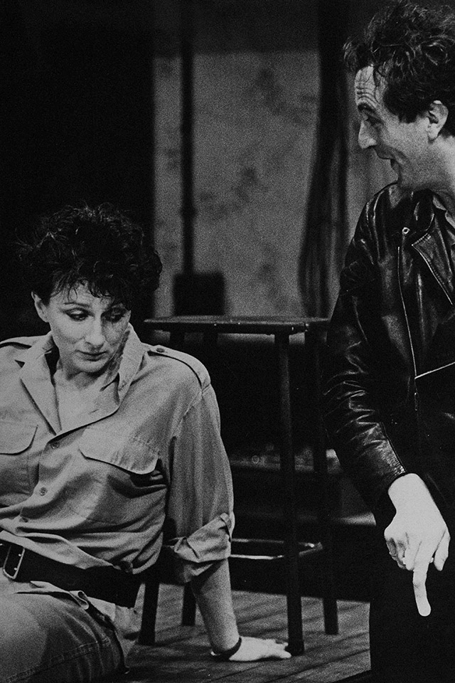 Production still for "Unsuitable for Adults". L-R: Lindy Davies, Mike Bishop. Photographer: David B. Simmonds