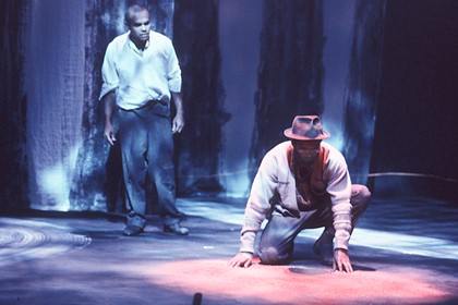 Production still for "Yanagai! Yanagai!". L-R: Bryan Andy, Tony Briggs. Photographer: Ponch Hawkes