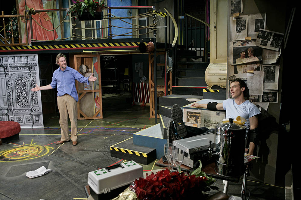 Production still for "A Commercial Farce". L-R: Peter Houghton, Luke Ryan. Photographer: Jeff Busby