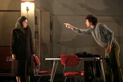 Production still for "The Spook". L-R: Alison Bell, Luke Ryan. Photographer: Jeff Busby